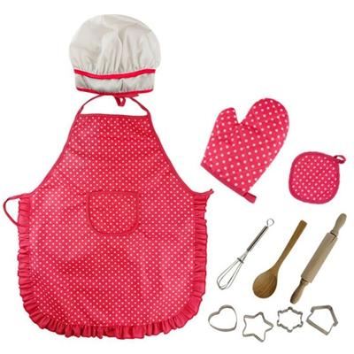 3 stuks Chef keuken bakken tools schort meisje Toy Set kleuterschool fase fotografie spelen kostuum rekwisieten (rode chef schort)
