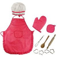 3 stuks Chef keuken bakken tools schort meisje Toy Set kleuterschool fase fotografie spelen kostuum rekwisieten (rode chef schort)