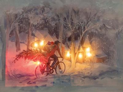 Canvas fietser led 40x30 cm - Annas collection