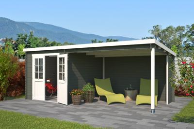 Outdoor Life Sunniva Blokhut 590x295 cm 28 mm vuren Green Grey-Wit gecoat- Lessenaarsdak- - Outdoor Life Outdoor Life Sunniva Blokhut 590x295 cm 28 mm vuren Green Grey-Wit gecoat- Lessenaarsdak- - Outdoor Life