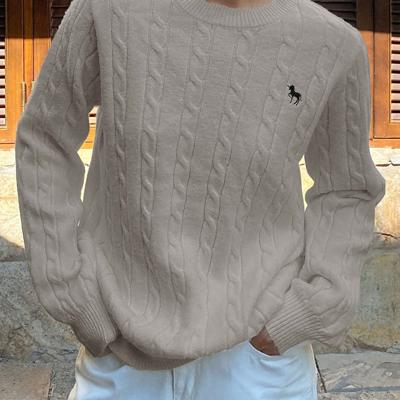 Bon&Bon Women's Navy Blue Polo Collar Cable-Knit Embroidered Sweater Grey-6 / XL