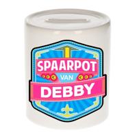 Kinder spaarpot met naam - Debby - keramiek - met dop - wit - Sparen - Spaargeld van Debby