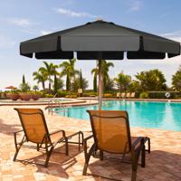 3 m Terras Parasol Buiten Parasol met Handmatige Druk op de Knop Kantelen 8 Hout Stokken Waterdichte Polyester Stof UV-Bescherming