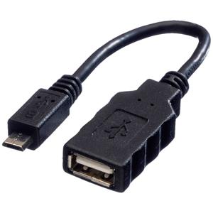 ROLINE USB 2.0 Kabel, USB A Female - Micro USB B Male, OTG, 0,15 m