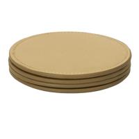 Onderzetters voor glazen - 4x stuks - rond - leder look - goud - 10 cm