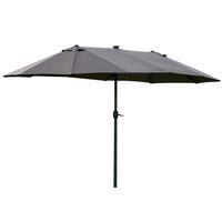 Outsunny parasol met LED dubbele parasol 440 x 260 cm tuinparasol marktparasol grote terrasparasol met zwengel ovaal metaal donkergrijs