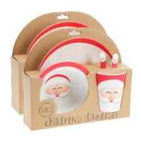 Kerst servies setjes - 2x set- bordjes, beker, kom, bestek - 5-delig - kerstman - voor kinderen