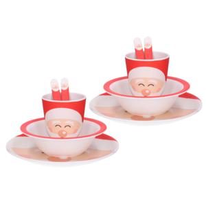 Kerst servies setjes - 2x set- bordjes, beker, kom, bestek - 5-delig - kerstman - voor kinderen