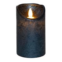 Led kaars/stompkaars - metallic blauw?- wax?- H12,5 x D7,5 cm - warm wit licht - bewegende vlam