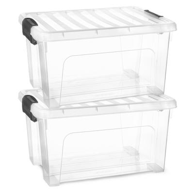 Multi Storage Opslagbox met deksel - 2x - transparant - 16.5 liter - 40 x 21 x 30 cm - kunststof