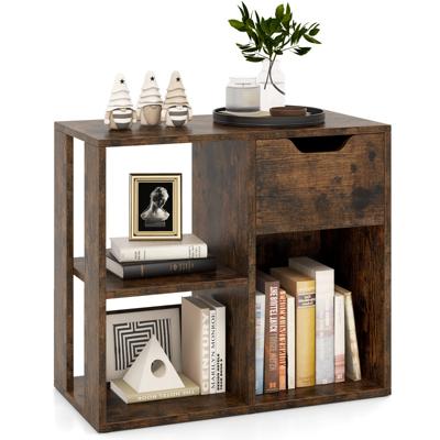 Houten Boekenrek met Lade & 3 Vakken Kubusrek Bureau Rek Kamerscherm Staand Rek Bruin