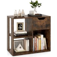 Houten Boekenrek met Lade & 3 Vakken Kubusrek Bureau Rek Kamerscherm Staand Rek Bruin