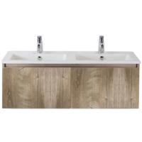 Frozen 3D Badmeubelset 120 cm - Greeplijst in Kleur - Grain Oak - Keramische Wastafel Wit Dubbel 2 Kraangaten