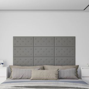 Wandpanelen 12 st 2,16 m 60x30 cm kunstleer grijs