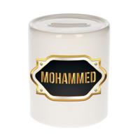 Spaarpot met voornaam Mohammed - wit - goud/zwart embleem - 8 x 9 cm - keramiek - afsluitdop