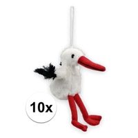 10x Knuffel ophang ooievaartje aan sleutelhanger 11 cm