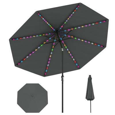 Zonnescherm 300 cm met LED-zonneverlichting 9 Verlichtingsmodi Parasol met Slinger Grijs