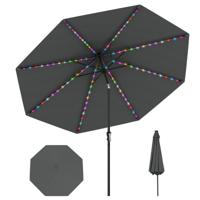 Zonnescherm 300 cm met LED-zonneverlichting 9 Verlichtingsmodi Parasol met Slinger Grijs