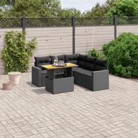 6-delige Loungeset met kussens poly rattan zwart