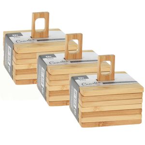 Onderzetters voor glazen - 18x stuks - bruin - bamboo hout - 9 x 9 cm