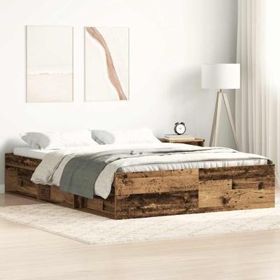 Bedframe zonder matras bewerkt 140x190 cm bewerkt hout oud