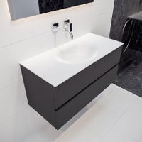 Mondiaz Vica Moon badmeubel antraciet mat 100 cm 2 lades solid surface enkele spoelbak midden zonder kraangat