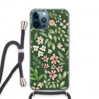 Botanical green sweet flower heaven: iPhone 13 Pro Max Transparant Hoesje met koord