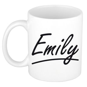 Naam cadeau mok / beker Emily met sierlijke letters 300 ml