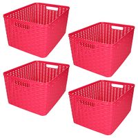 Opbergmand/kastmandje - 4x stuks - 18 liter - fuchsia roze - kunststof - 28 x 38 x 19 cm