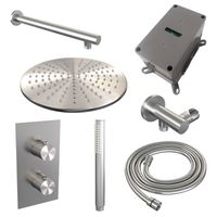 Regendoucheset Inbouw Brauer Shared Carving Thermostatisch 30 cm met 3-Weg Omstelling, Wandarm en Staaf Handdouche Geborsteld RVS Brauer
