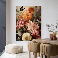 Urban Cotton Wandkleed 'Vintage Flowers' 110 x 145cm in Frame - black