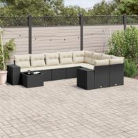 10-delige Loungeset met kussens poly rattan zwart