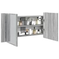 Badkamerkast met spiegel en LED 90x12x45 cm acryl grijs sonoma