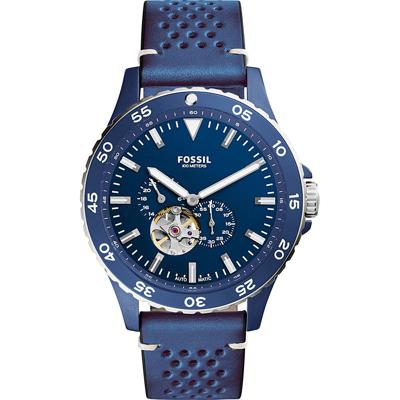 Fossil HerenhorlogeME3149 &apos;Crewmaster&apos; automatisch blauw leer