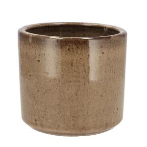 DK Design Bloempot - rond - Brown Glaze - taupe - 12x13 cm - glanzend