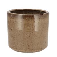 DK Design Bloempot - rond - Brown Glaze - taupe - 12x13 cm - glanzend