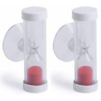 Zandloper - 2x stuks - badkamer/poets timer - zuignap - 2 minuten - rood