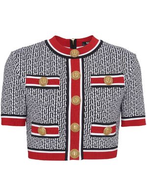 Balmain haut crop à motif monogrammé - Bleu