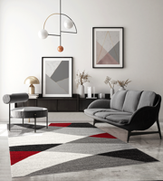 Vloerkleed Thales, modern, laagpolig, voor woonkamer, slaapkamer, contour, geometrische patronen, golvend patroon, grijs-rood,-240x330 cm