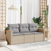 3-delige Loungeset met kussens poly rattan beige