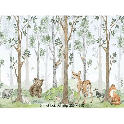 Designed4Kids wandvullend behang kinderkamer bosdieren in het bos-350 x 260 cm