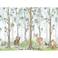 Designed4Kids wandvullend behang kinderkamer bosdieren in het bos-350 x 260 cm