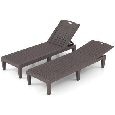 Set van 2 Ligstoelen met Verstelbare Rugleuning Kunststof Weerbestendig Tuinbed Bruin