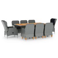 9-delige Tuinset met kussens poly rattan lichtgrijs