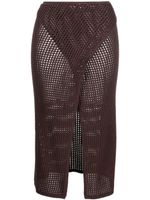 ANDREĀDAMO front-slit crochet-knit midi skirt - Marron - thumbnail