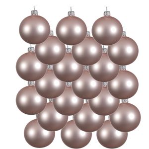 18x Lichtroze glazen kerstballen 8 cm mat