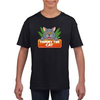 T-shirt zwart voor kinderen met Tommy de kat - thumbnail