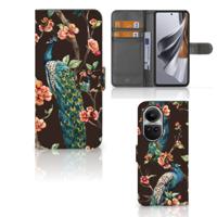 OPPO Reno10 | 10 Pro | Telefoonhoesje | Met pasjeshouder | Pauw met Bloemen