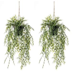 Groene bamboe kunstplant - 2x - 50 cm - in hangende pot - Kunstplanten/nepplanten