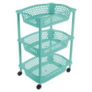 Keuken opberg trolleys/roltafels met 3 manden 62 cm turquoise blauw